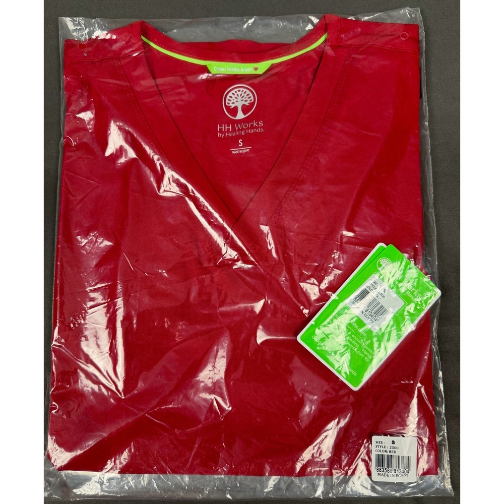 HH Works Scrub Top Womens Small Red V-Neck Medical Uniform NWT